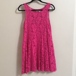 Free People hot pink sleeveless lace dress